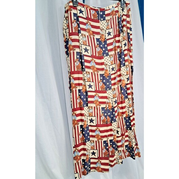 Sharon Young Cowgirl Western American Patriotic Maxi Skirt 14 Cowboy - Picture 2 of 12